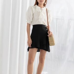 & Other Stories Black Linen Ruffle Midi Skirt Size 4